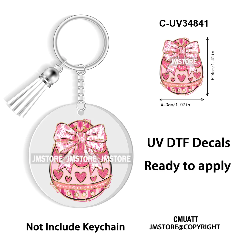 Happy Easter School Teacher Life Retro Coquette Easter Bunny WaterProof UV DTF Sticker For Round Circle Acrylic Keychain Keyring