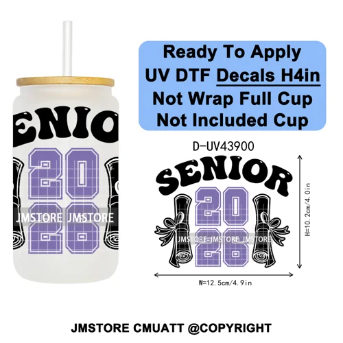 College Grad Class Of 2026 UV DTF Cup Decals Ready To Apply Transfer Stickers Durable Custom Labels For Libbey Glass Can Mugs