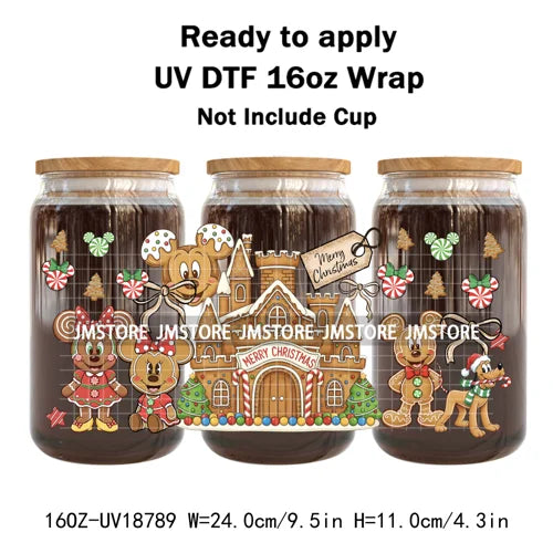 Cartoon Christmas Gingerbread Cookie 16OZ UV DTF Cup Wraps Ready To Apply Waterproof Transfer Stickers For Libbey Glass Can Mugs