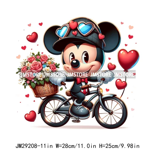 Happy Valentine's Day Cartoon Character Mouse Animal Cupid Love Heart DTF Iron On Transfers Stickers Ready To Press For T-shirts