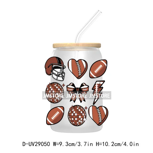 Retro Football Coquette Bow UV DTF Transfer Stickers Decals For Libbey Cold Cups Mugs Tumbler Waterproof Craft Sport Game Day