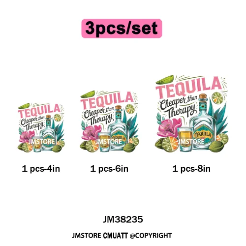 Tropical Summer Tequila Cocktail Drink Sunsets Salty Beach Vibes Logo Iron on DTF Transfers Stickers Ready to Press for Clothing