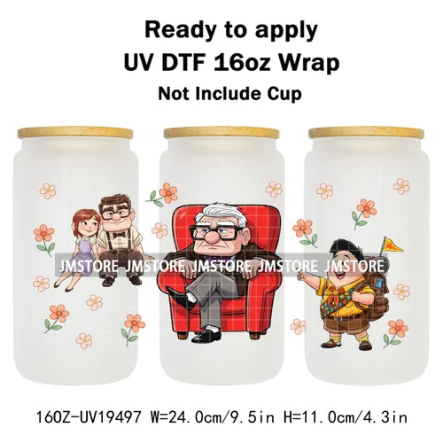 Up Gifts Balloon House Adventure Old Man 16OZ UV DTF Cup Wraps Ready To Apply Waterproof Transfer Stickers For Libbey Glass Can