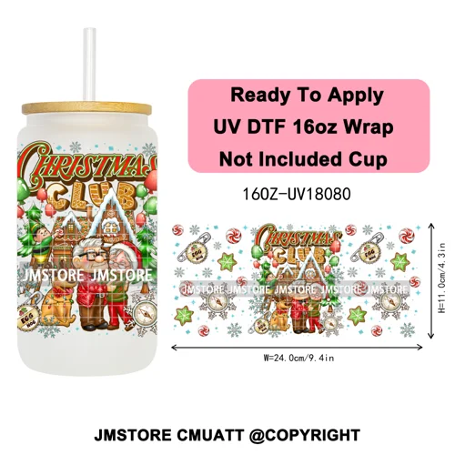 Christmas Cartoon Princess Merry Greenmas 16OZ UV DTF Cup Wraps Ready To Apply Waterproof Transfer Stickers For Libbey Glass Can