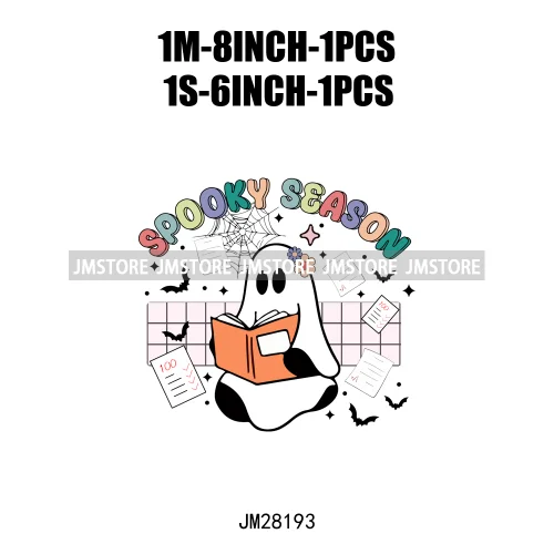 Diy Spooky Ghost Love Reading More Books Good Vibes Halloween Decals DTF Iron On Transfers Stickers Ready To Press For T-shirts