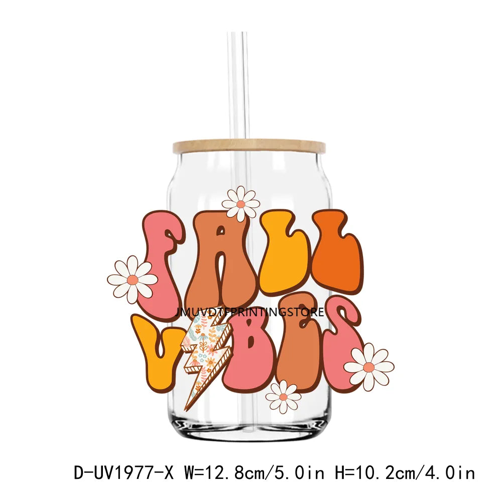 Feelin Pumpkin Spicy Autumn Vibes UV DTF Transfers Stickers Decals For Libbey Cold Cups Mugs Tumbler Waterproof DIY Craft