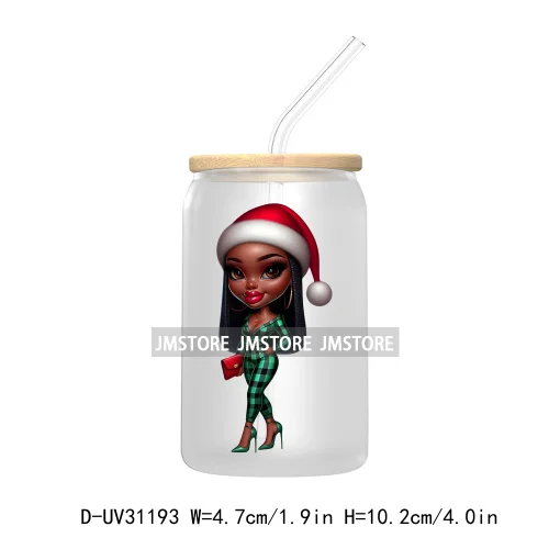 Afro Black Woman Christmas UV Sticker Decals For Libbey Cold Cups Mugs Tumbler Transfer Stickers Waterproof Labels Fashion Girls