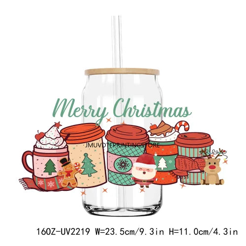 New Christmas Tumblers Vibes Holiday UV DTF Sticker For 16OZ Libbey Glass Cup Can Wrap Transfer Sticker Custom Labels DIY Logo