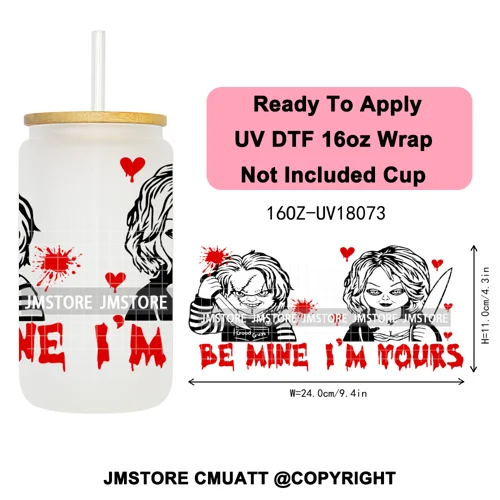 Scary Couple Halloween Villain UV DTF Cup Wrap Ready To Apply Transfer Stickers Durable 16OZ Tumbler Wraps For Libbey Glass Can