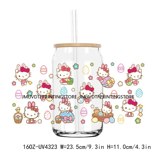 Easter Cartoon Bunny Eggs Coffee 16OZ UV DTF Cup Wrap Transfers Stickers Custom Labels DIY Waterproof Logo For Libbey Glass Can