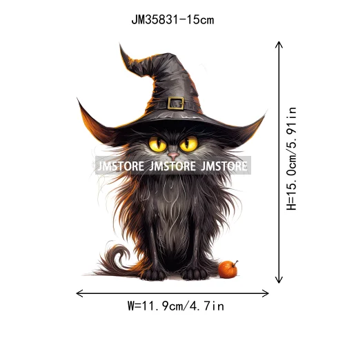 15cm 5.9in Kid Halloween Black Cat Iron On Heat Transfer Sticker For Clothes DTF Printed Vinyl Thermal Appliques Washable Decal