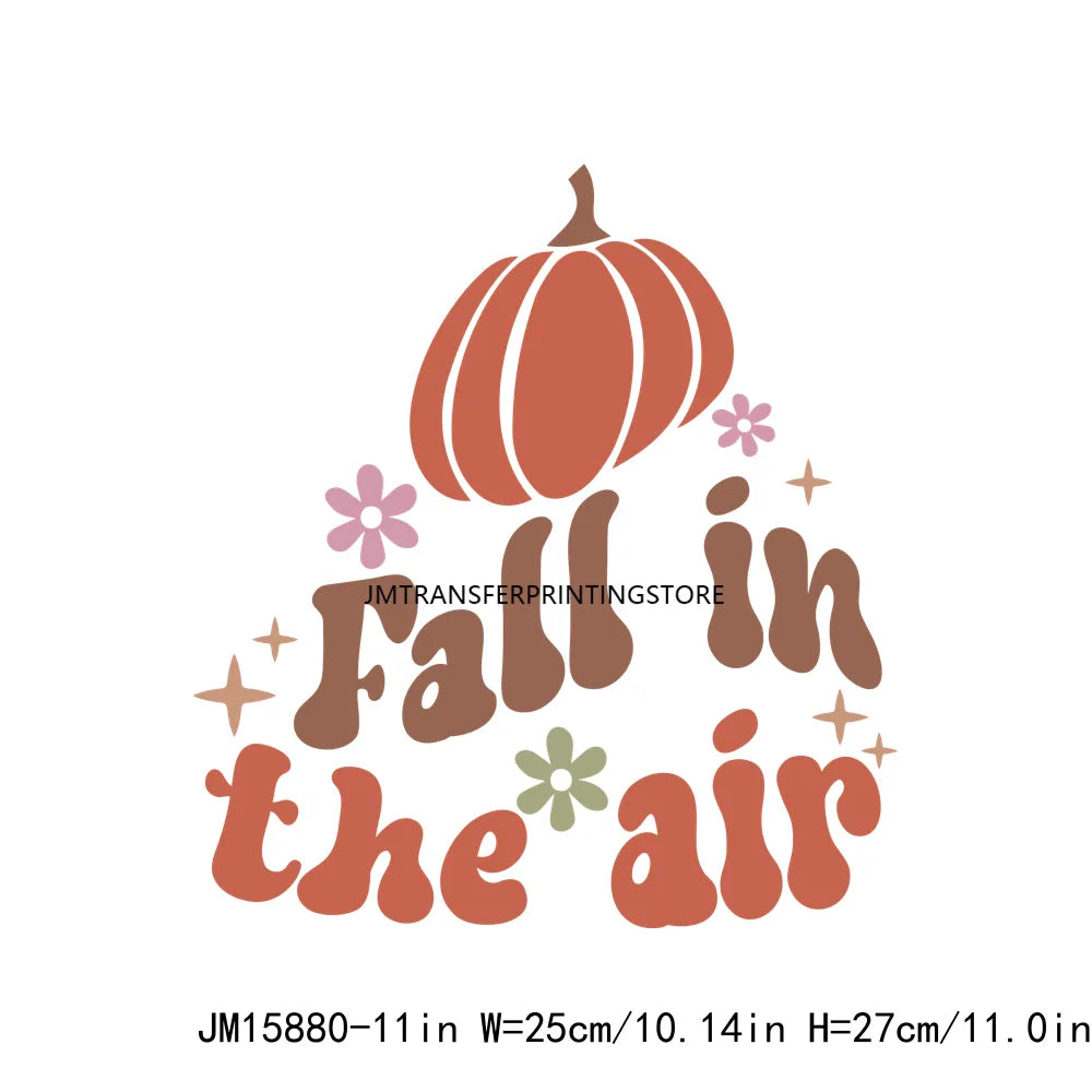 Hello Pumpkin Sweaters Bonfires DIY Logos Fall In The Air Autumn Vibes Iron On DTF Transfer Decals Ready To Press For T-Shirts