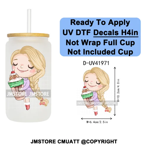 Cute Little Mermaid Cartoon Princess Festive UV DTF Transfer Stickers Decals Ready To Apply Waterproof For 16OZ Libbey Glass Can