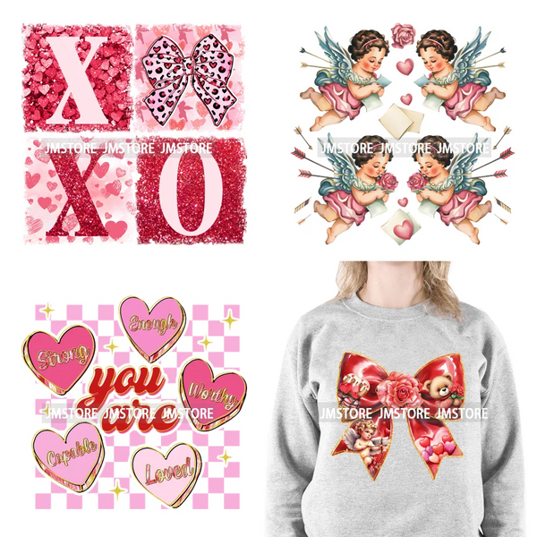 Hello Valentine Christian Jesus Love Floral Coquette Cupid XOXO Iron On DTF Transfer Stickers Ready To Press For Hoodies Bags