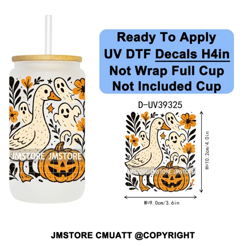 Stay Spooky Halloween Horror Pumpkin Coquette UV DTF Decals Ready To Apply Waterproof Transfer Sticker For 16OZ Libbey Glass Can