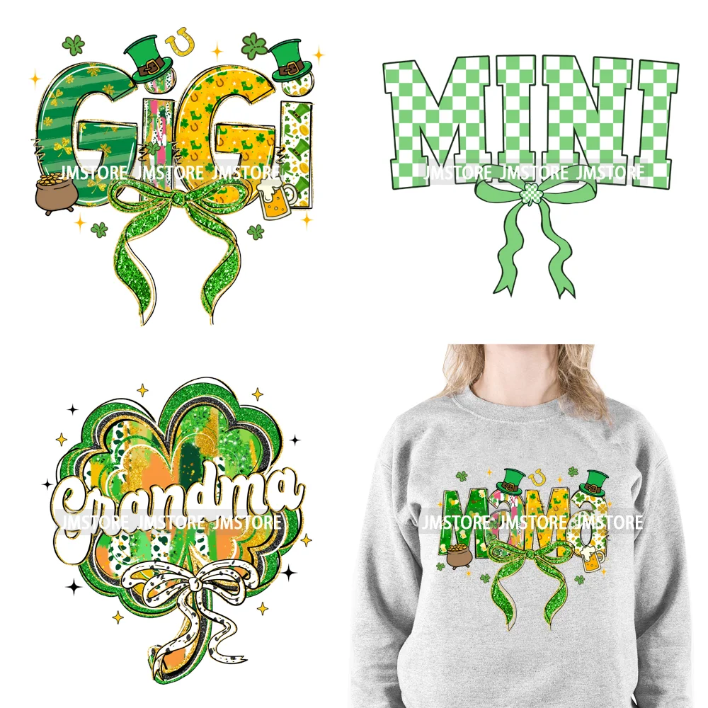 Coquette Lukcy Shamrock Mama Mini Gigi Nana Happy St Patrick's Family Iron On DTF Transfers Stickers Ready To Press For Clothing