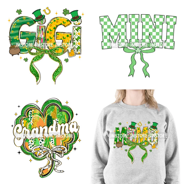 Coquette Lukcy Shamrock Mama Mini Gigi Nana Happy St Patrick's Family Iron On DTF Transfers Stickers Ready To Press For Clothing