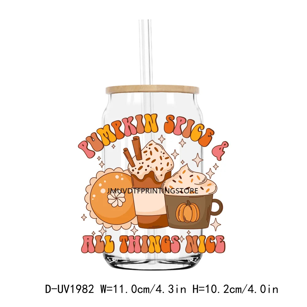 Feelin Pumpkin Spicy Autumn Vibes UV DTF Transfers Stickers Decals For Libbey Cold Cups Mugs Tumbler Waterproof DIY Craft