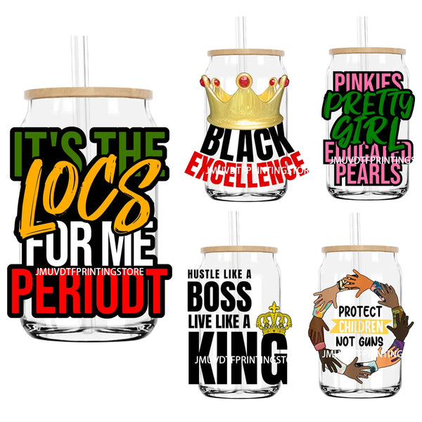 Black King Woman Letters UV DTF Transfers Stickers Decals For Libbey Cold Cups Mugs Tumbler Waterproof DIY Logo Hustle Hard