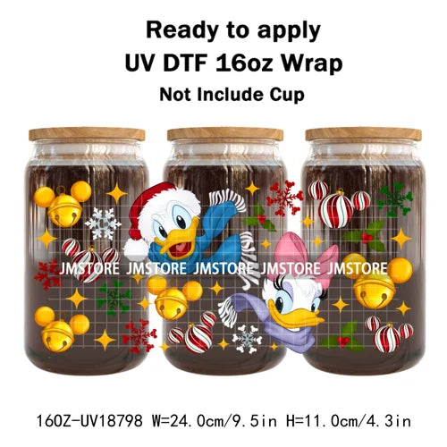 Cartoon Christmas Gingerbread Cookie 16OZ UV DTF Cup Wraps Ready To Apply Waterproof Transfer Stickers For Libbey Glass Can Mugs