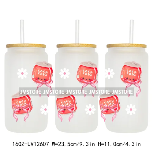 Trendy Coquette Energy Drink Soda Can Coffee Lover 16OZ UV DTF Cup Wrap Transfer Stickers Custom Waterproof For Libbey Glass Can