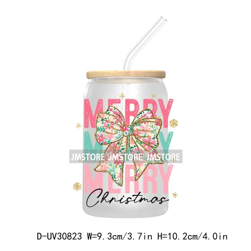 Coquette Bow Christmas Tree Girly UV Sticker Decals For Libbey Cold Cups Mugs Tumbler Transfer Stickers Glitter Reindeer Holiday