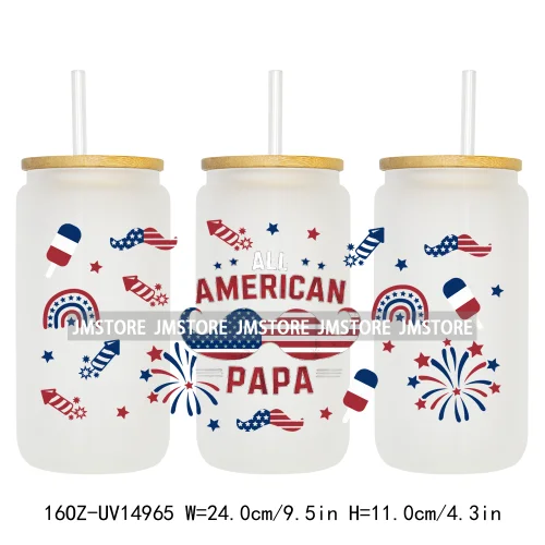 4th Of July American Dad Father's Day 16OZ UV DTF Cup Wraps Ready To Apply Waterproof Transfer Stickers For Libbey Glass Can Mug