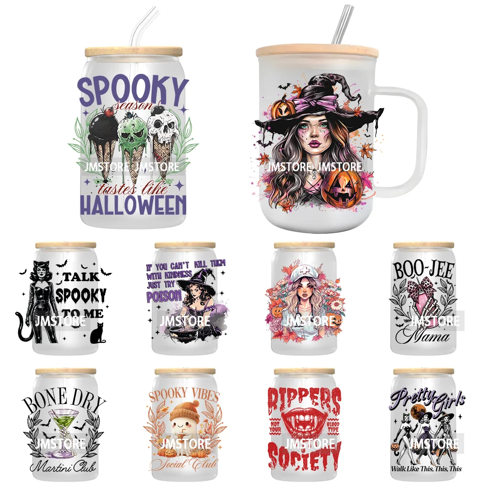 Spooky Witch Halloween UV DTF Transfer Stickers Decals For Libbey Cold Cups Mugs Durable Waterproof Custom Labels Fall Season