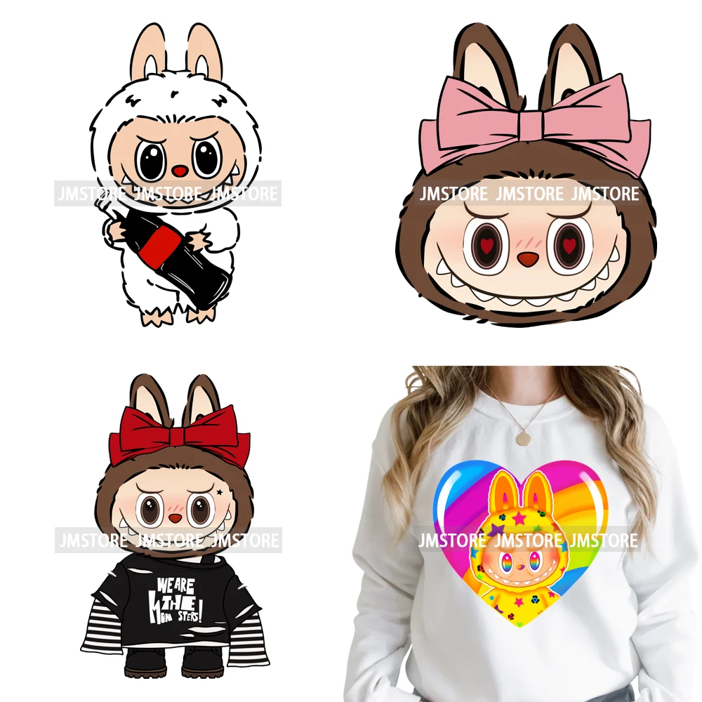 Coquette Bow Monster Doll Drinking Soda Bottle Thermal Printing Iron on DTF Washable Transfer Sticker Ready to Press for Clothes