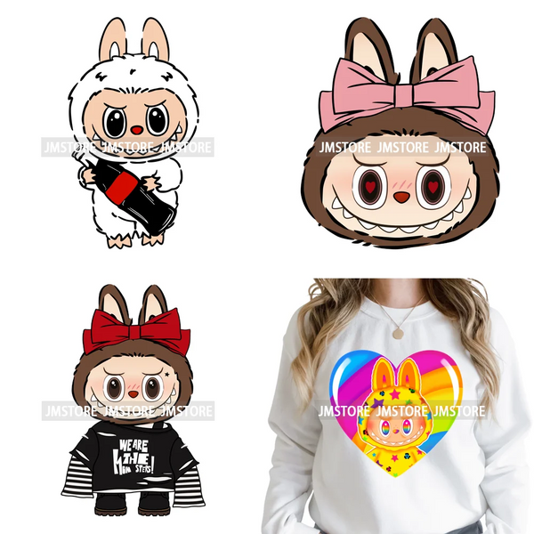 Coquette Bow Monster Doll Drinking Soda Bottle Thermal Printing Iron on DTF Washable Transfer Sticker Ready to Press for Clothes