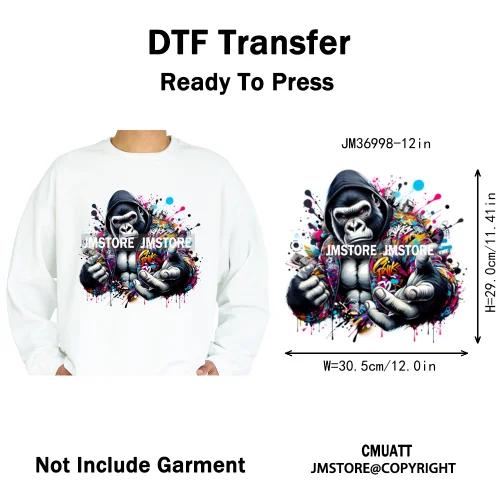 12in Graffiti Gangster Hip Hop Gorilla Life Is Better With Bulldog Iron on DTF Heat Transfer Sticker Ready to Press for Hoodies