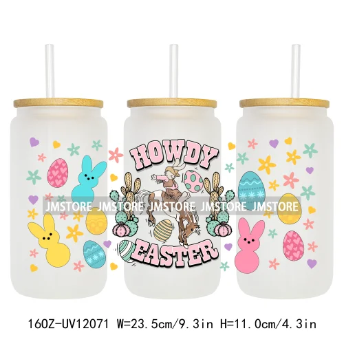 Hip Hop Easter Bunny Carrot Eggs Hunting UV DTF Sticker For 16OZ Libbey Glass Cup Can Wrap Transfer Stickers Custom Labels Logo