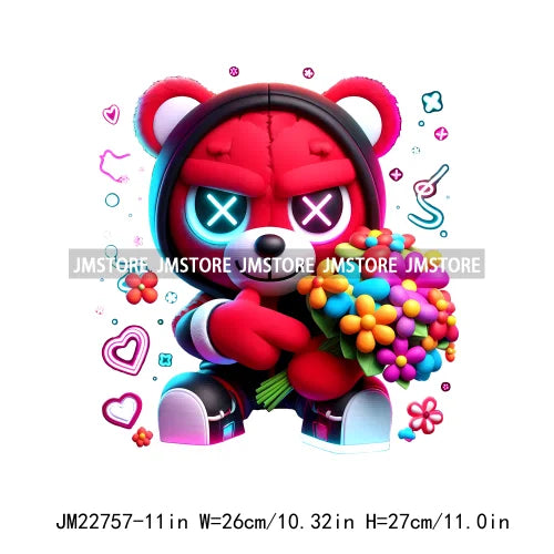 Cool Neon Colorful Hip Hop Streetwear Urban Teddy Bear Iron On DTF Transfers Stickers Ready To Press For Clothing Bags