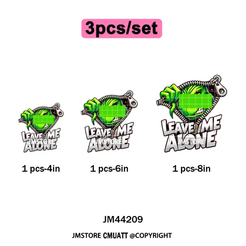 Winter Christmas Cartoon Holiday Characters Thug Life Green Iron on Washable DTF Transfers Stickers Ready to Press for Textiles