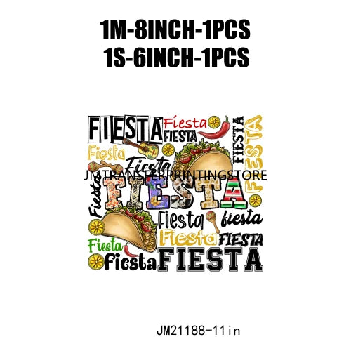 New Let's Fiesta Mexican Happy Cinco De Mayo Iron On DTF Stickers Sombrero Hat Cactus Fiesta Squad Transfer Printing For Hoodies