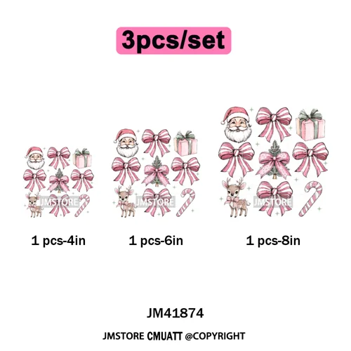 Merry and Bright Coquette Patchwork Santa Christmas Holiday Season Iron on DTF Heat Transfer Stickers Ready to Press for Hoodies