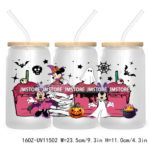 Spooky Cartoon Halloween Pumpkin Ghost 16OZ UV Cup Wrap DTF Transfer Stickers For Libbey Glass Can Cup Tumbler Waterproof Labels