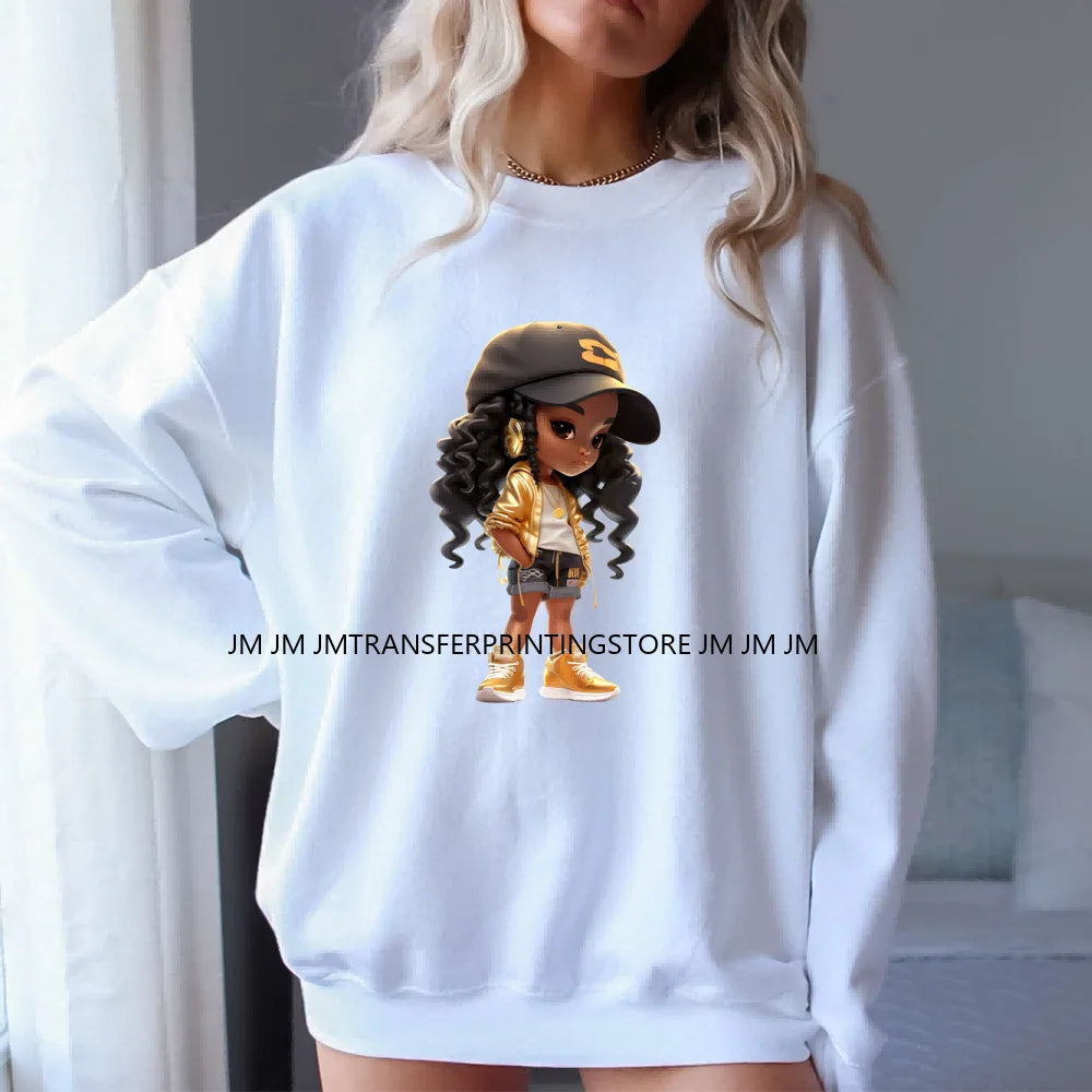 Cool Country Flag African Black Girls Iron On Plastisol DTF Heat Transfers Stickers Ready To Press For Sweatshirt