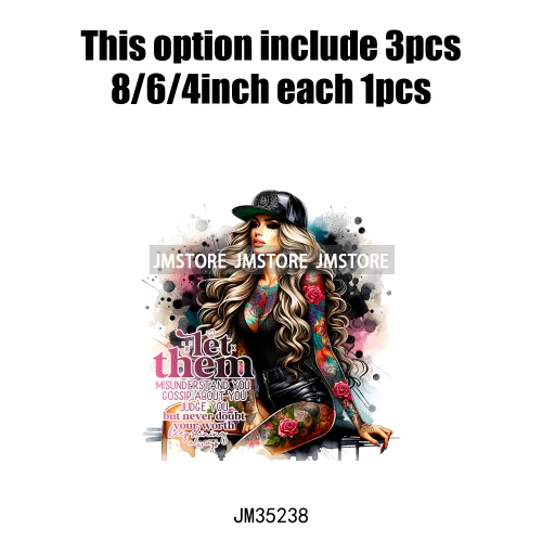 Cool Sarcasm Edgy Tattoo Idgaf Girl Iced Coffee Rebellious Women Iron on DTF Transfers Stickers Ready to Press for Clothing Bags