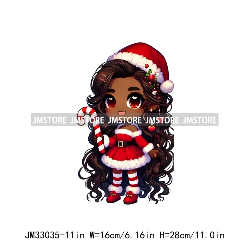 Sweet Santa African American Girly Christmas Character Holiday Vibes Xmas Iron On DTF Transfers Stickers Ready To Press T-shirts