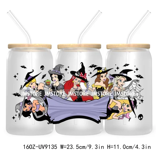 Mouse And Friends Halloween 16OZ UV DTF Cup Wrap Transfer Stickers Custom Labels Waterproof For Libbey Glass Can Magical Kingdom