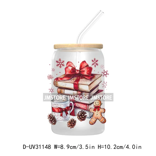 Tis The Season Christmas Santa Cookie UV DTF Transfer Stickers Decals For Libbey Cold Cups Mugs Tumbler Waterproof Book Lovers