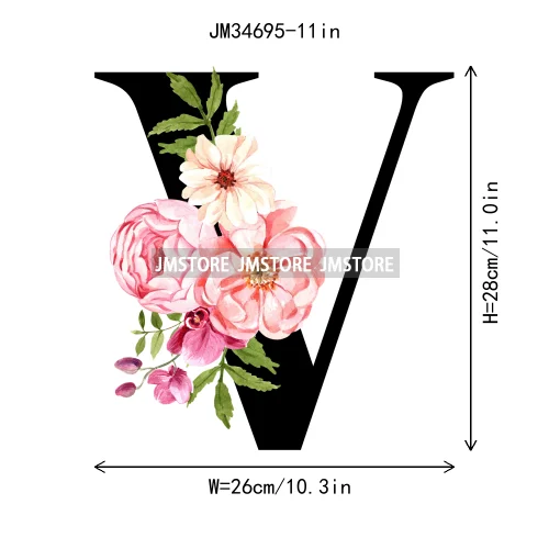 Flower Alphabet Name Monogram Floral Single Letter Illustration Sets Iron On DTF Transfers Stickers Ready To Press For Hoodies