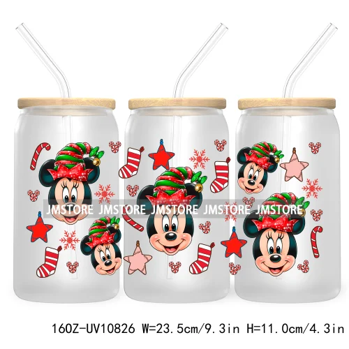 Cartoon Christmas Kids Friends 16OZ UV DTF Cup Wrap Waterproof Transfer Stickers For Libbey Glass Can Candy Cane Merry Christmas