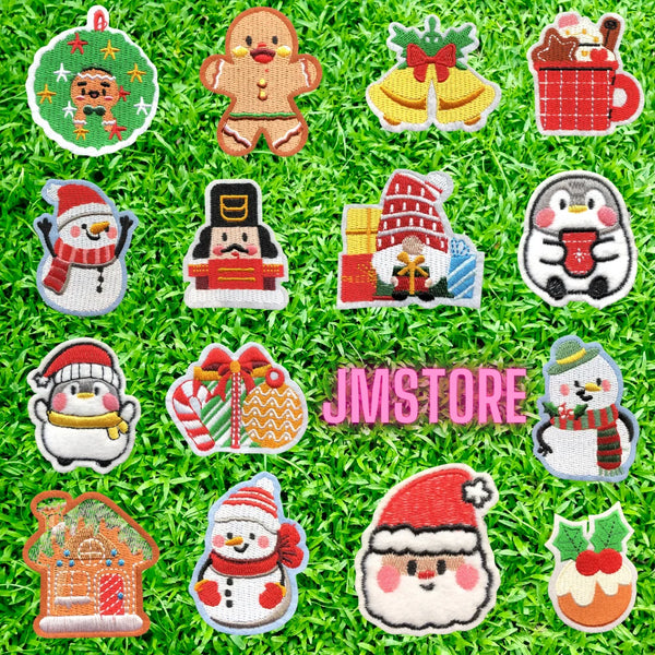 Sweet Christmas Small Size Snowman Santa Cozy Animal Xmas Holiday Gifts Kids Embroidery Appliques Iron on Patches for Clothing