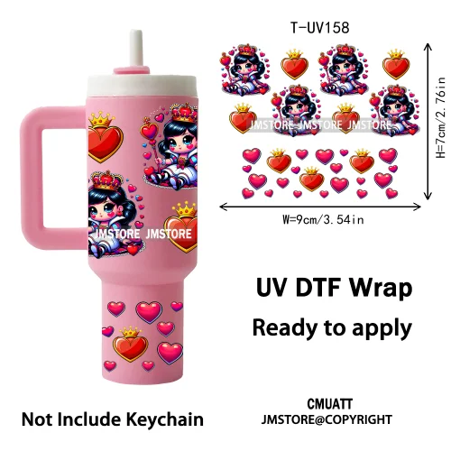 Princess Cartoon Queen Heart Wholesale Bulk UV DTF Wraps Ready To Apply Transfer Stickers Waterproof For Mini Tumbler Keychain