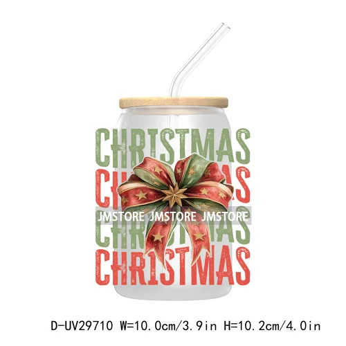 Just A Girl Who Loves Christmas UV DTF Transfer Stickers Decals For Libbey Cold Cups Mugs Tumbler Xmas Santa Coquette Bow Girly