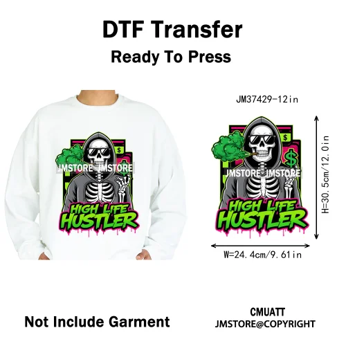 12in Dino Trucks Drip Or Die Skull Beats Graffiti Streetwear Man Design Iron on DTF Transfer Stickers Ready to Press for Clothes