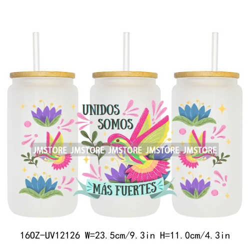 Floral Mexican Woman Latina Culture UV DTF Sticker For 16OZ Libbey Glass Cup Can Wrap Transfer Stickers Custom Labels DIY Logo