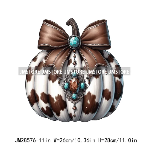 Howdy Pumpkin Ghost Western Fall Vibes Turquoise Coquette Bow Autumn Iron On DTF Transfer Sticker Ready To Press For T-shirts